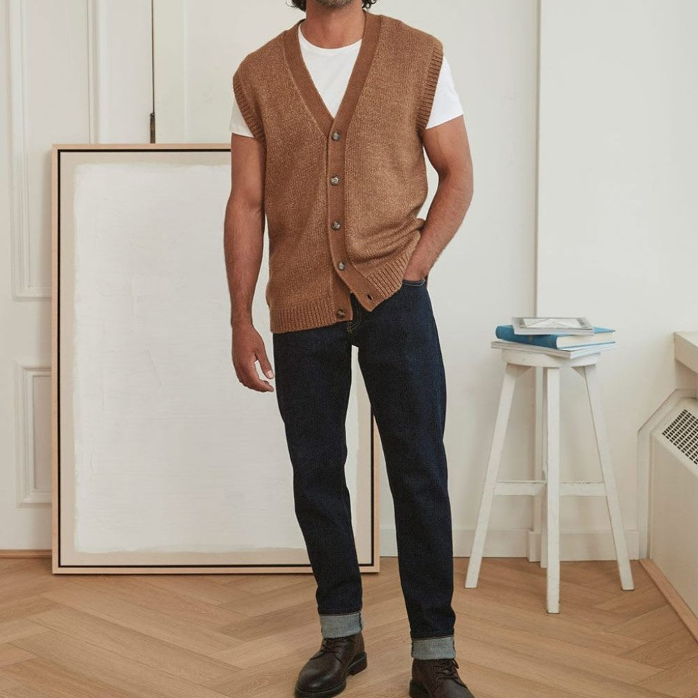 V-Neck Button-Up Sleeveless Vest
